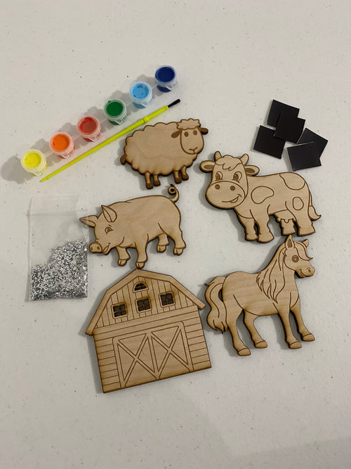 Farm Themed Magnet Paint Kit for Kids. Painted Farm Animals Magnets.