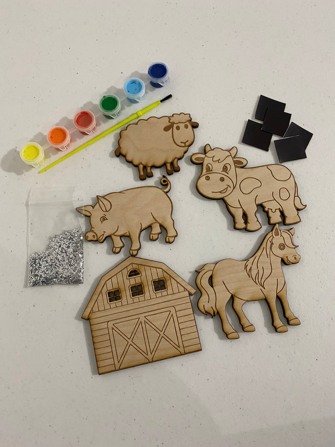Farm Themed Magnet Paint Kit for Kids. Painted Farm Animals Magnets.