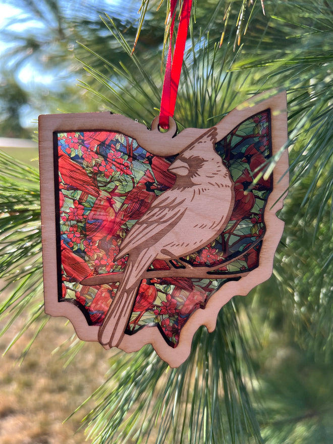 Cardinal Ornament. State of Ohio Sun Catcher. State of Ohio State Bird Souvenir.