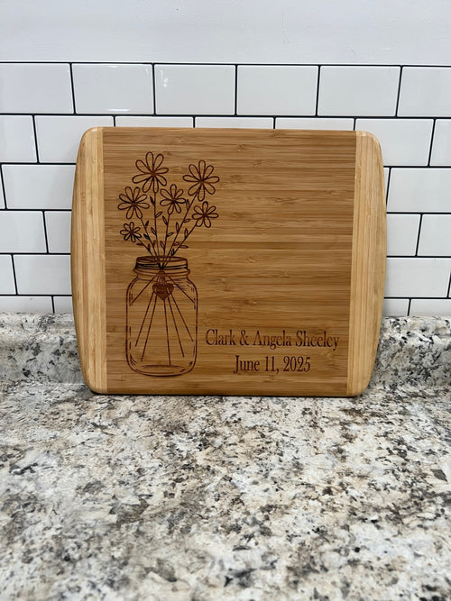 Personalized Mason Jar Wedding Anniversary Cutting Board - C & A Engraving and Gifts