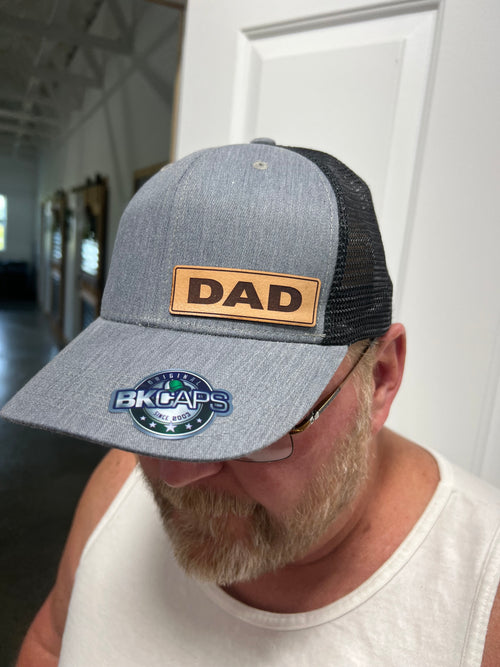 Dad Custom Leather Patch Hat. Father’s Day Ball Cap. Engraved Leather Patch Trucker Hat.