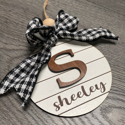 Personalized Ornament. Shiplap Name Ornament. Wooden Monogram Christmas Ornament. Rustic Farmhouse Ornament. Round Engraved Ornament. - C & A Engraving and Gifts