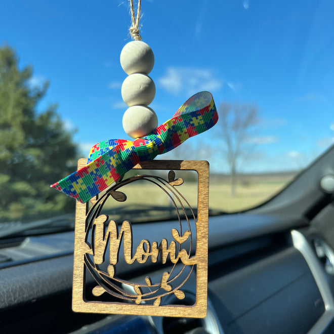 Autism Mom Car Charm. Autism Awareness Rustic Car Charm. Rearview Mirror Decor. Gift for Her. Gift for Mom. Mothers Day.