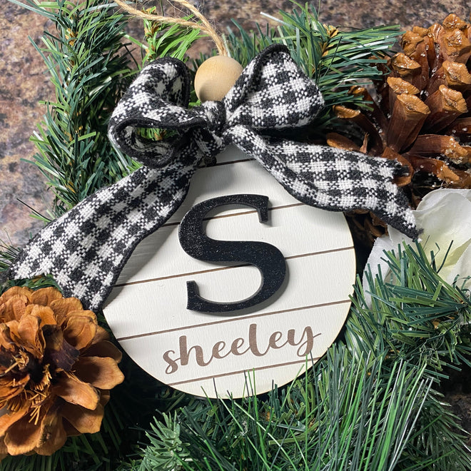 Personalized Ornament. Shiplap Name Ornament. Wooden Monogram Christmas Ornament. Rustic Farmhouse Ornament. Round Engraved Ornament. - C & A Engraving and Gifts