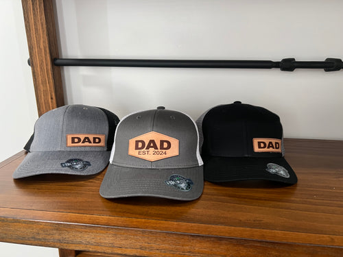 Dad Custom Leather Patch Hat. Father’s Day Ball Cap. Engraved Leather Patch Trucker Hat.