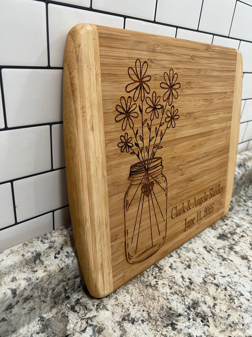 Personalized Mason Jar Wedding Anniversary Cutting Board - C & A Engraving and Gifts
