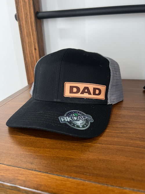 Dad Custom Leather Patch Hat. Father’s Day Ball Cap. Engraved Leather Patch Trucker Hat.