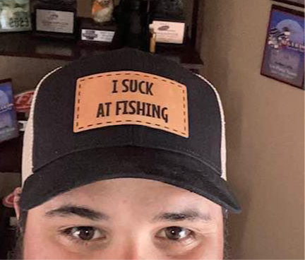I Suck at Fishing Custom Leather Patch Hat. Fishing Ball Cap. Engraved Leather Patch Trucker Hat. - C & A Engraving and Gifts