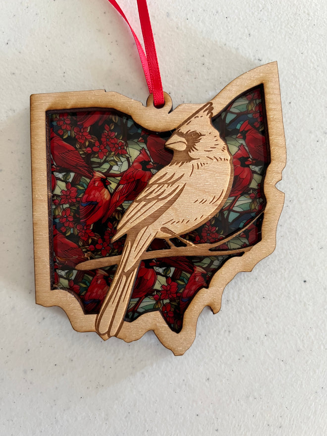 Cardinal Ornament. State of Ohio Sun Catcher. State of Ohio State Bird Souvenir.