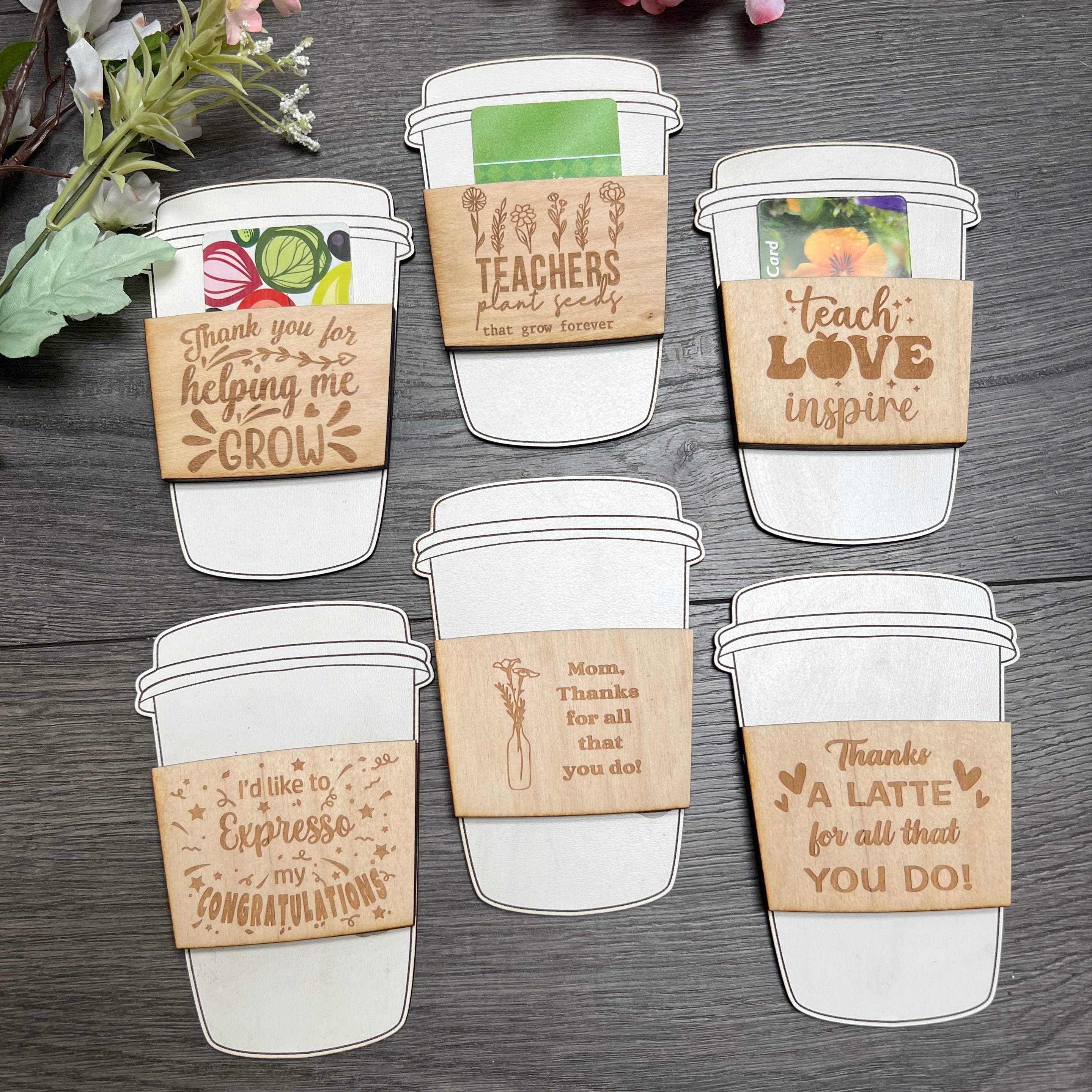 Coffee Gift Card Holder. Teacher Gift. Wooden Coffee Cup Gift Card. Th ...