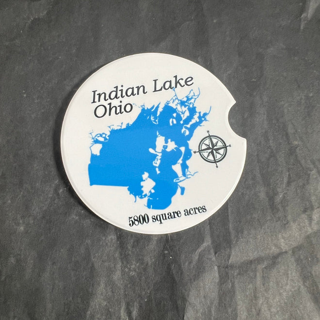 Indian Lake Ohio Car Coasters. Ceramic Car Coaster Souvenir. Indian Lake Map. Vehicle Decor.