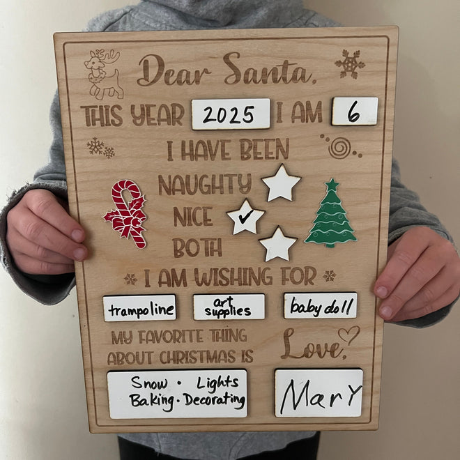 Dear Santa Engraved Wood Sign. Reusable Christmas Board for Kids. Yearly Christmas Sign.