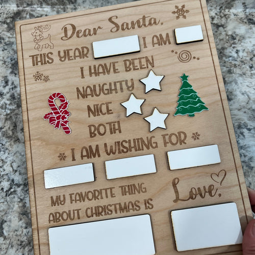 Dear Santa Engraved Wood Sign. Reusable Christmas Board for Kids. Yearly Christmas Sign.