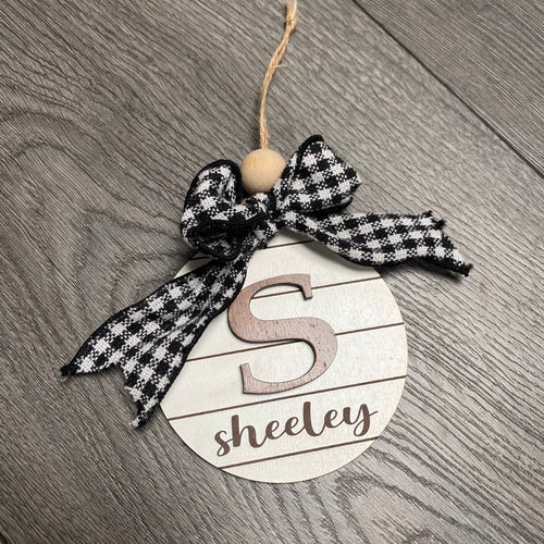 Personalized Ornament. Shiplap Name Ornament. Wooden Monogram Christmas Ornament. Rustic Farmhouse Ornament. Round Engraved Ornament. - C & A Engraving and Gifts