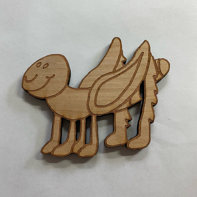 Wooden cutout of a cricket on a white background