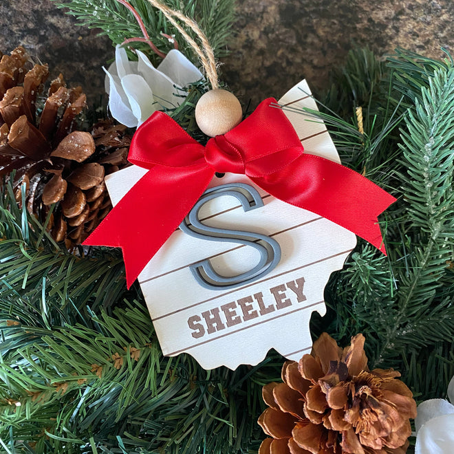 Personalized Ohio Ornament. Shiplap Name Ornament. Wooden Monogram Christmas Ornament. Rustic Farmhouse Ornament. Round Engraved Ornament. (Copy)