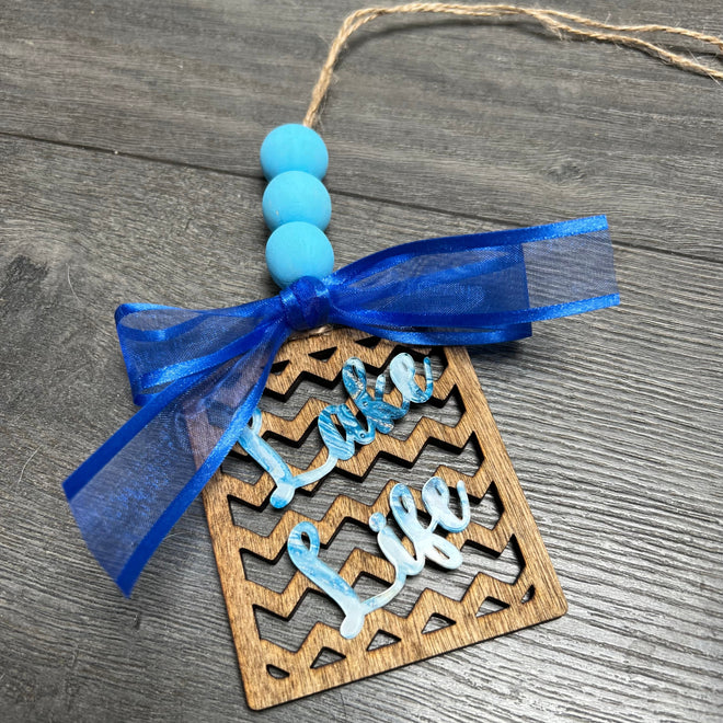 Lake Life Car Charm. Wooden Car Charm. Rearview Mirror Accessory.