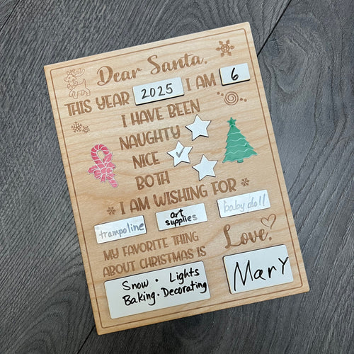 Dear Santa Engraved Wood Sign. Reusable Christmas Board for Kids. Yearly Christmas Sign.