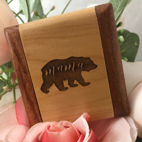 Engraved Compact Wooden Open Flip Mirror. World's Best Mom Gift. MaMa Bear. Teen Gift. - C & A Engraving and Gifts