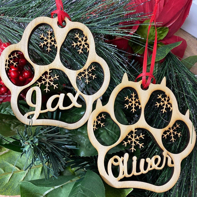 Personalized Dog or Cat Paw Christmas Ornament. Pet Christmas Ornament. - C & A Engraving and Gifts