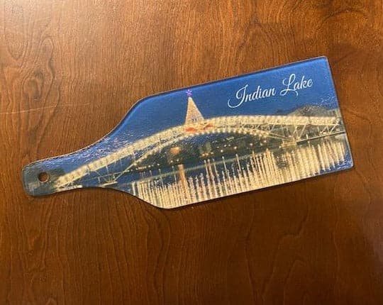 Sandy Beach Bridge Cutting Board. Indian Lake Glass Cheese Board. - C & A Engraving and Gifts