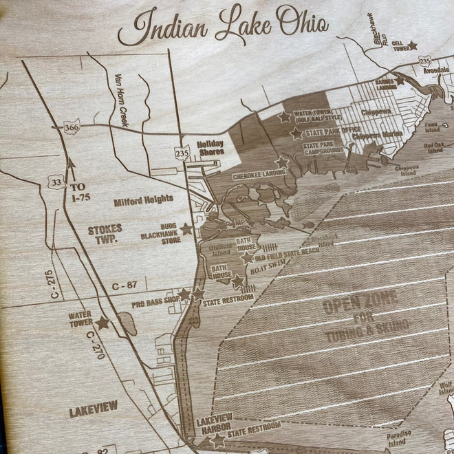 Indian Lake Ohio Engraved Wooden Map. - C & A Engraving and Gifts
