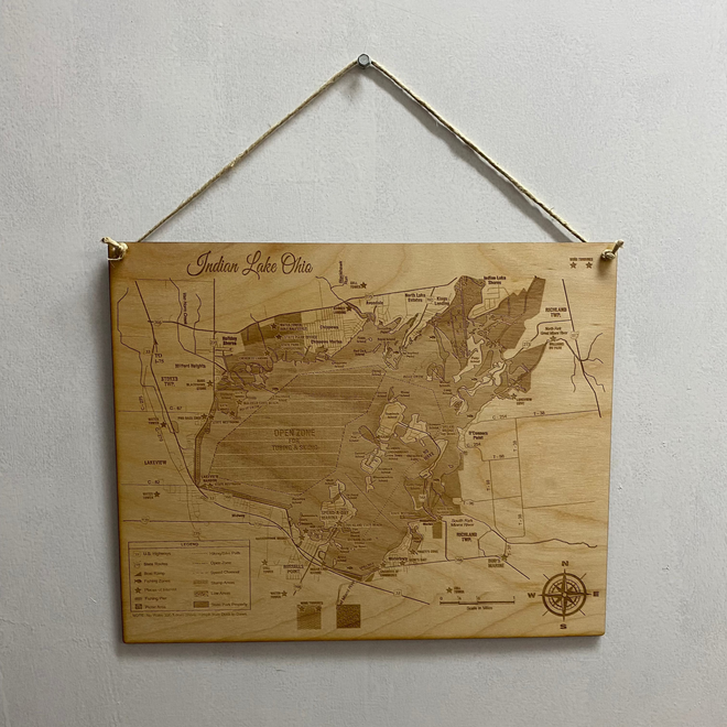 Indian Lake Ohio Engraved Wooden Map. - C & A Engraving and Gifts