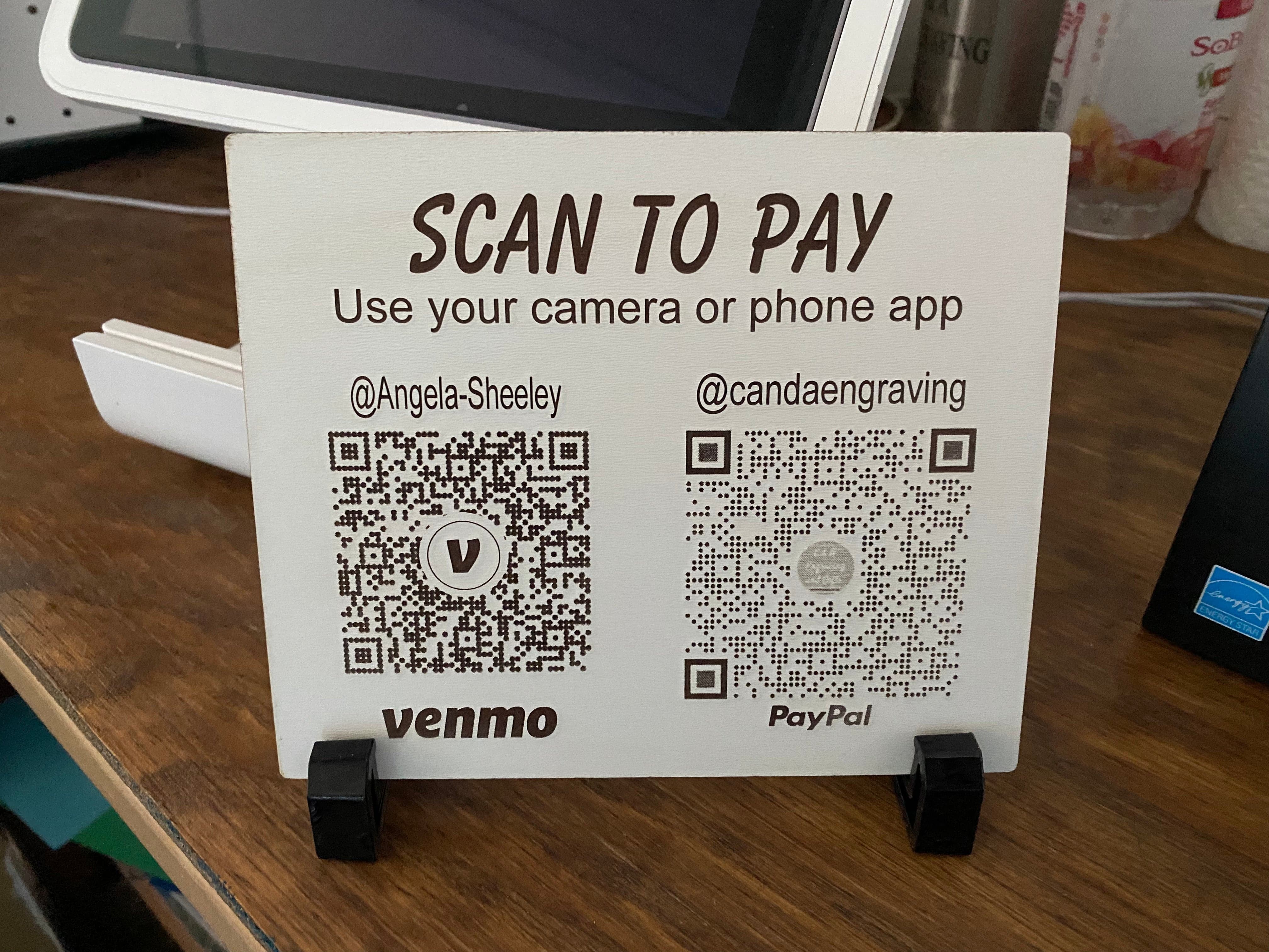 Scan To Pay Sign. QR Code Engraved Plaque. Pay with Your Phone