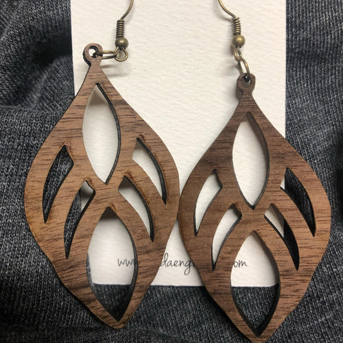 Wooden Teardrop Dangle Earrings. Stained Birch Wood Laser Cut Earrings. - C & A Engraving and Gifts