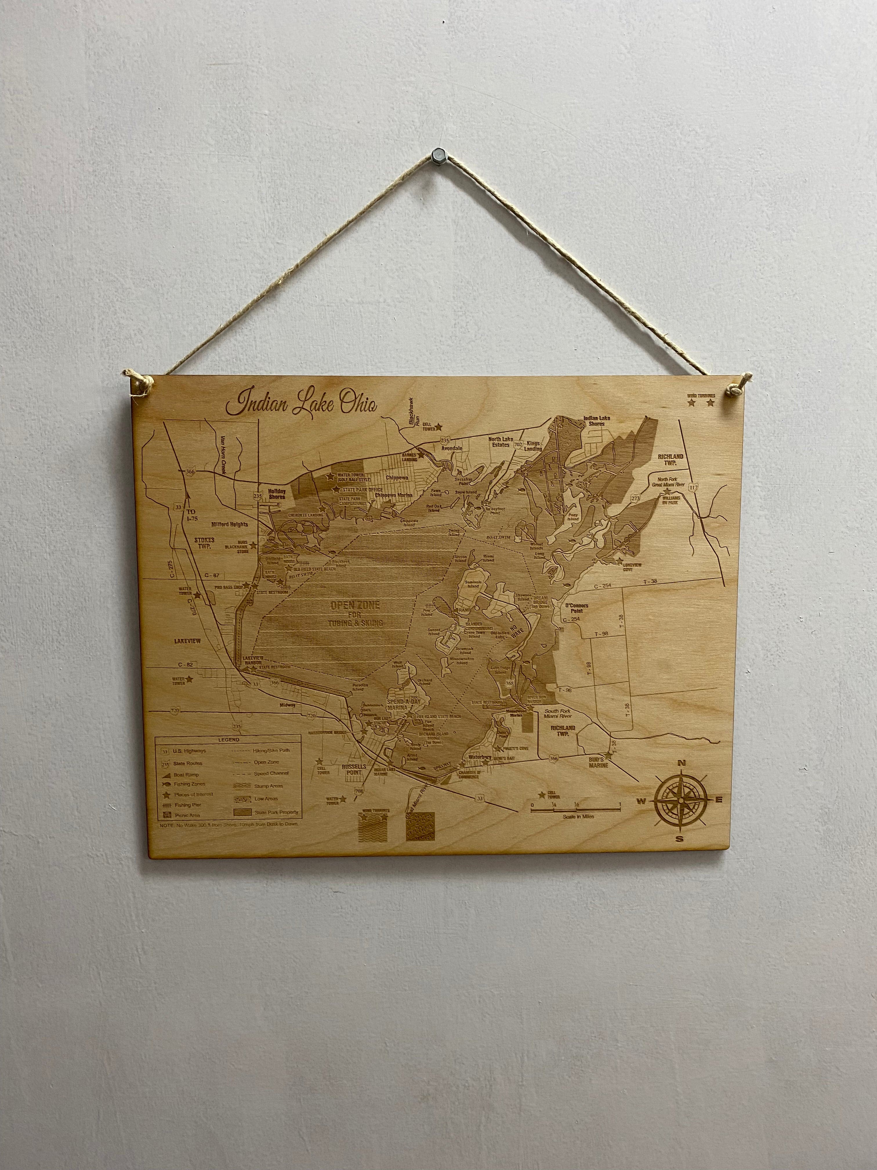 Indian Lake Ohio Engraved Wooden Map. – C & A Engraving and Gifts