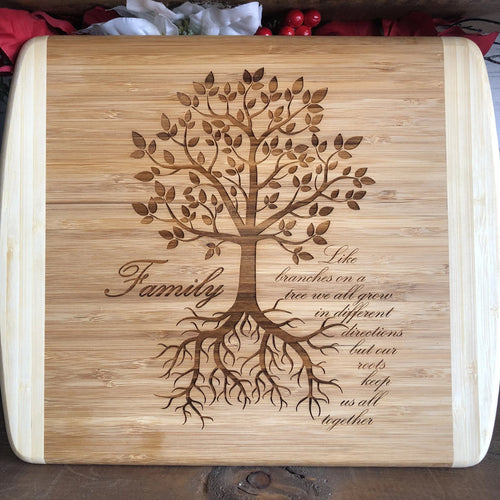 Engraved Bamboo Cutting Board with Family Tree Roots. - C & A Engraving and Gifts