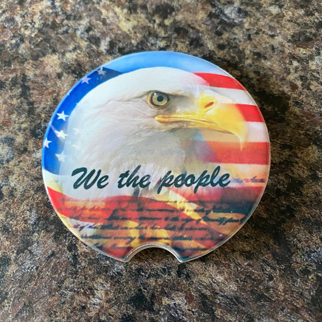 America Car Coasters. Ceramic Car Coaster with Eagle and USA Flag. - C & A Engraving and Gifts