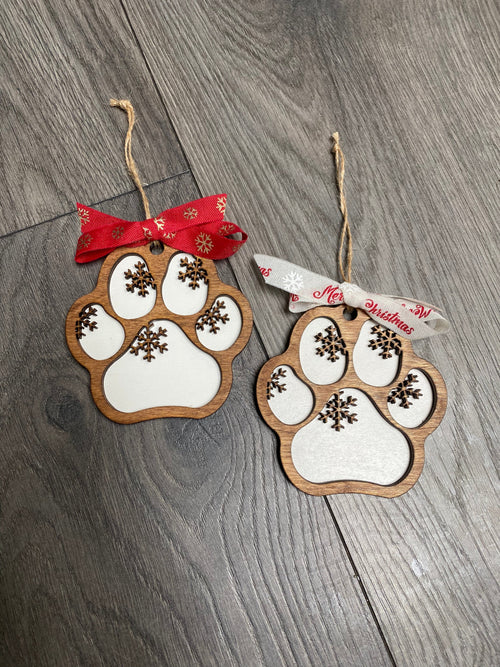 Dog Paw Christmas Ornament. Pet Christmas Ornament. - C & A Engraving and Gifts