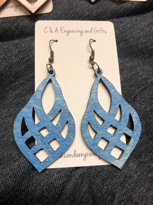 Wooden Mesh Teardrop Dangle Earrings. Stained Birch Wood Laser Cut Earrings. - C & A Engraving and Gifts