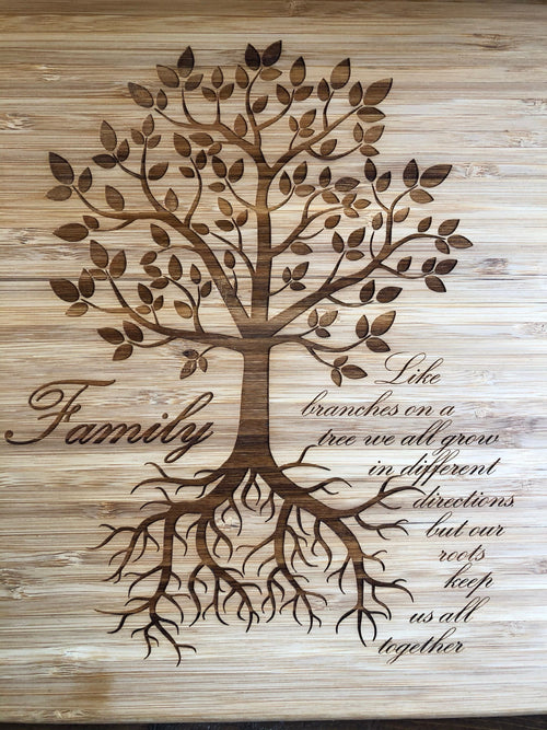 Engraved Bamboo Cutting Board with Family Tree Roots. - C & A Engraving and Gifts