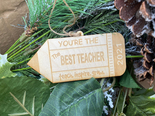 Teacher Ornament Wooden. Pencil Ornament. Apple Teacher Ornament. Teacher Christmas Ornament. - C & A Engraving and Gifts
