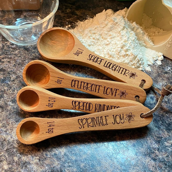 Measuring Spoons for the Wedding Couple. Engraved Wooden Spoons Share the Love. Gift for the Baker. - C & A Engraving and Gifts