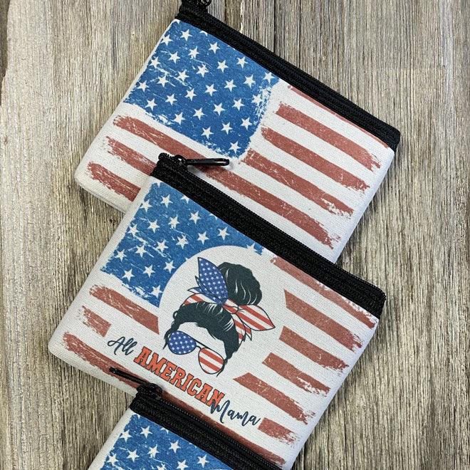 Let's Go Brandon Zippered Pouch. Messy Bun American Mama Change Purse. - C & A Engraving and Gifts
