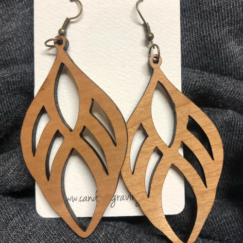 Wooden Teardrop Dangle Earrings. Stained Birch Wood Laser Cut Earrings. - C & A Engraving and Gifts