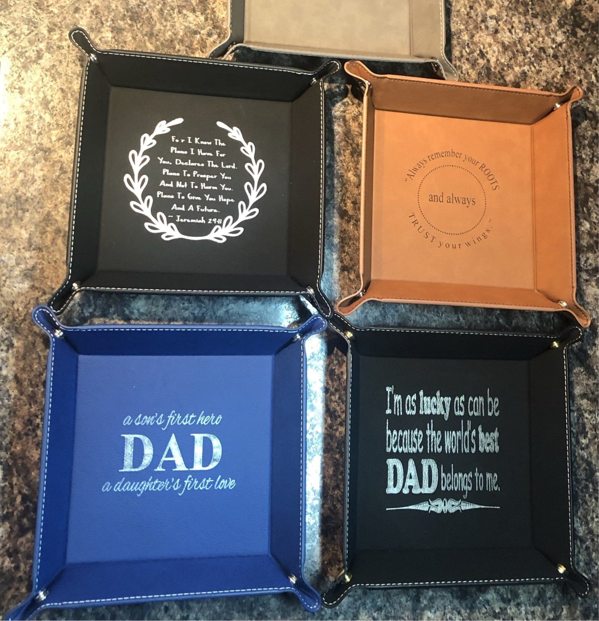 Men’s Catchall Engraved Leatherette Tray. Dresser Organizer. C & A Engraving and Gifts