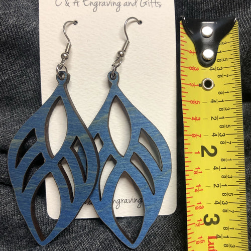 Wooden Teardrop Dangle Earrings. Stained Birch Wood Laser Cut Earrings. - C & A Engraving and Gifts