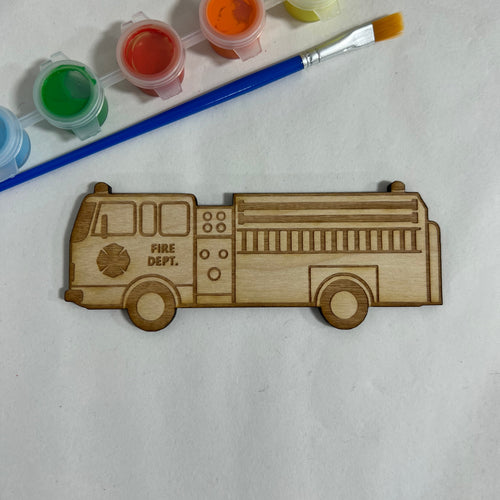 Unfinished Wooden Fire Truck to Paint. First Responder Wooden Blank. Emergency Vehicle. Unfinished Wood Craft Blank.