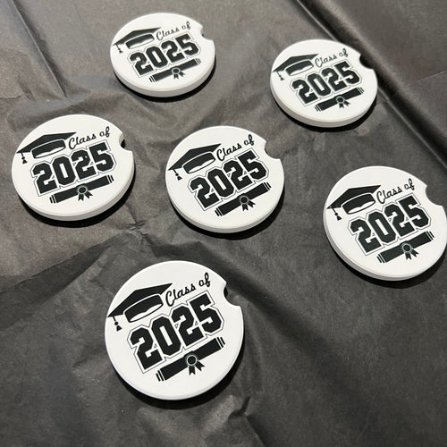 Graduation Car Coasters. Ceramic Car Coaster Class of 2025. Grad Gift.