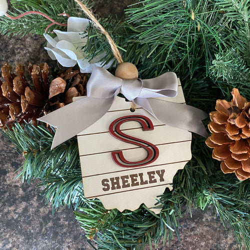 Personalized Ohio Ornament. Shiplap Name Ornament. Wooden Monogram Christmas Ornament. Rustic Farmhouse Ornament. Round Engraved Ornament. (Copy)