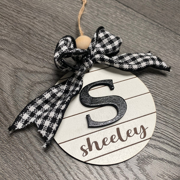 Personalized Ornament. Shiplap Name Ornament. Wooden Monogram Christmas Ornament. Rustic Farmhouse Ornament. Round Engraved Ornament. - C & A Engraving and Gifts