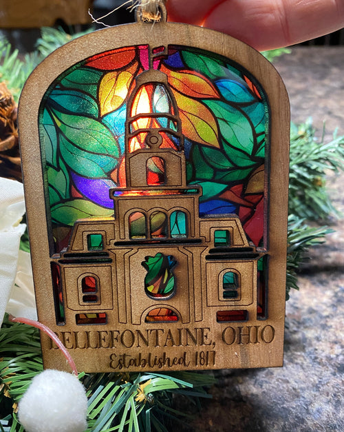 Bellefontaine Ornament. Downtown Bellefontaine Sun Catcher. Bellefontaine Ohio Courthouse Souvenir.