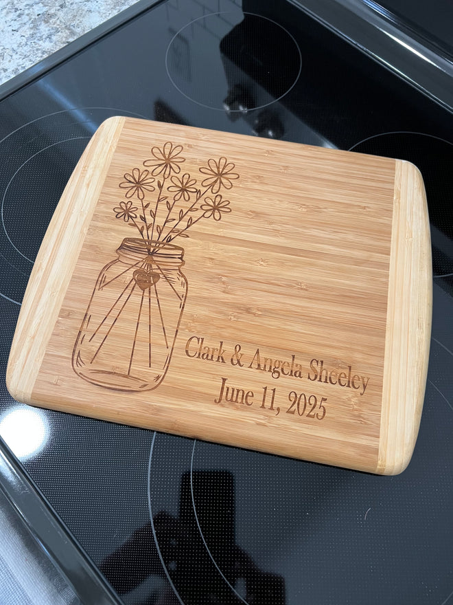 Personalized Mason Jar Wedding Anniversary Cutting Board