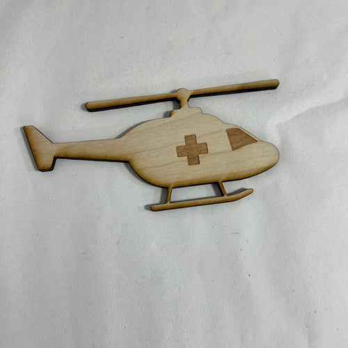 Unfinished Wooden Helicopter to Paint. First Responder Wooden Blank. Emergency Vehicle. Unfinished Wood Craft Blank.