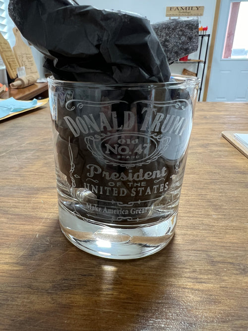 President Trump Whiskey Engraved Glass. 47th President Bourbon Glass. USA Rocks Glass. Gift for Him. Gift for Her.