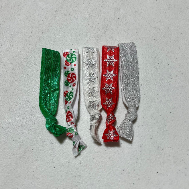 Holiday Elastic Ponytail Holder. 5 Pack of Christmas Hair Ties.